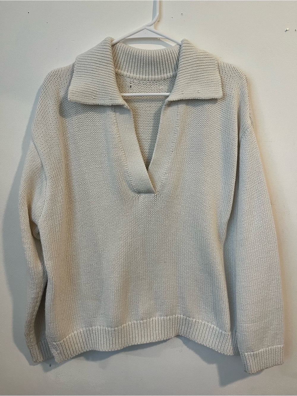 Classic Cream V-Neck Collared Sweater